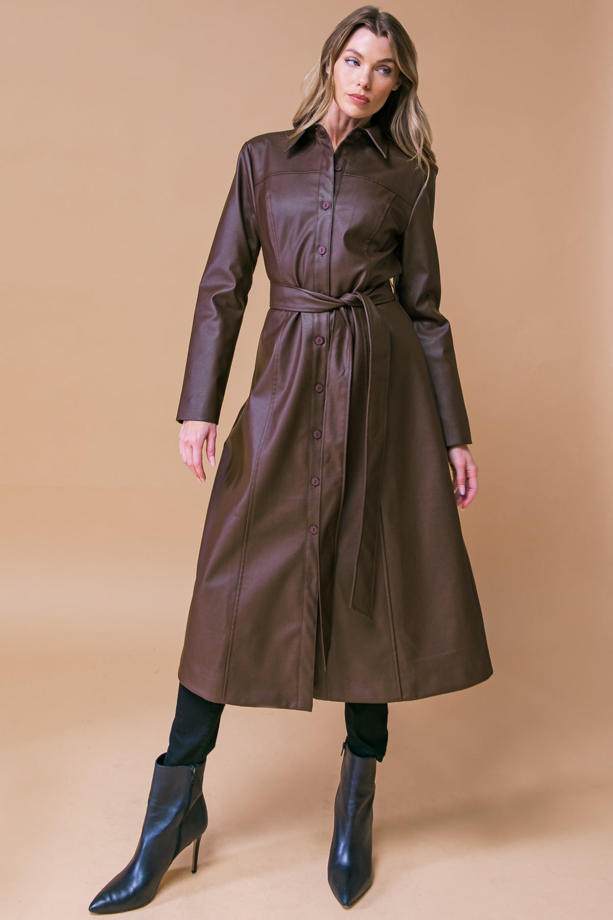 What A Wonderful Day Leather Midi Coat
