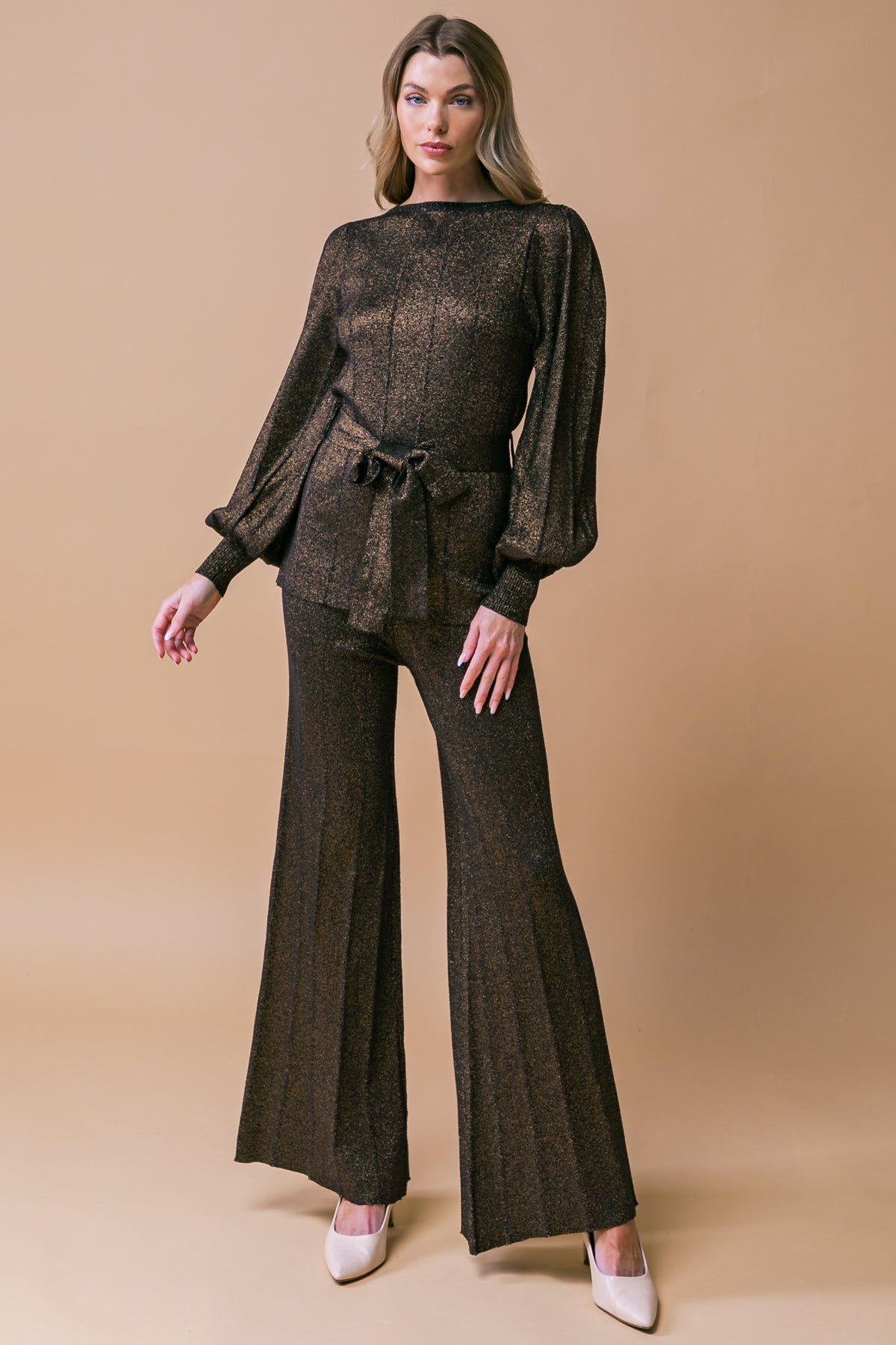 Stunning Stance Metallic Sweater Tunic And Pant Set