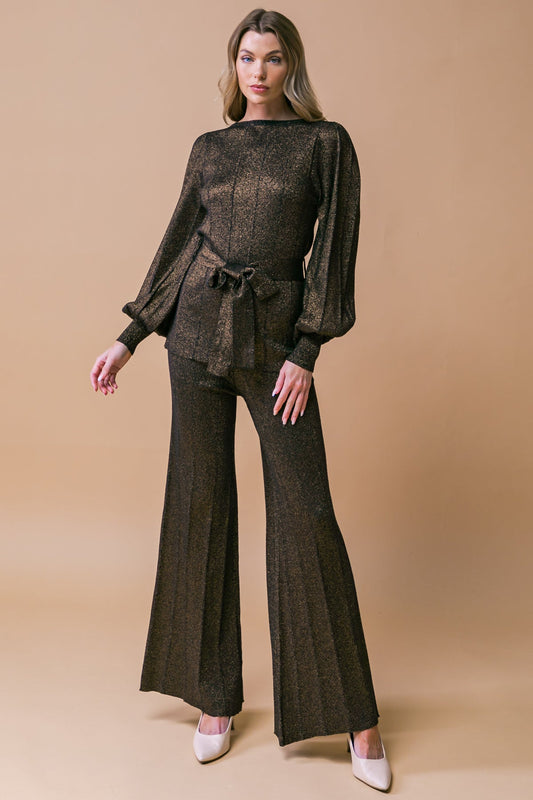 Stunning Stance Metallic Sweater Tunic And Pant Set