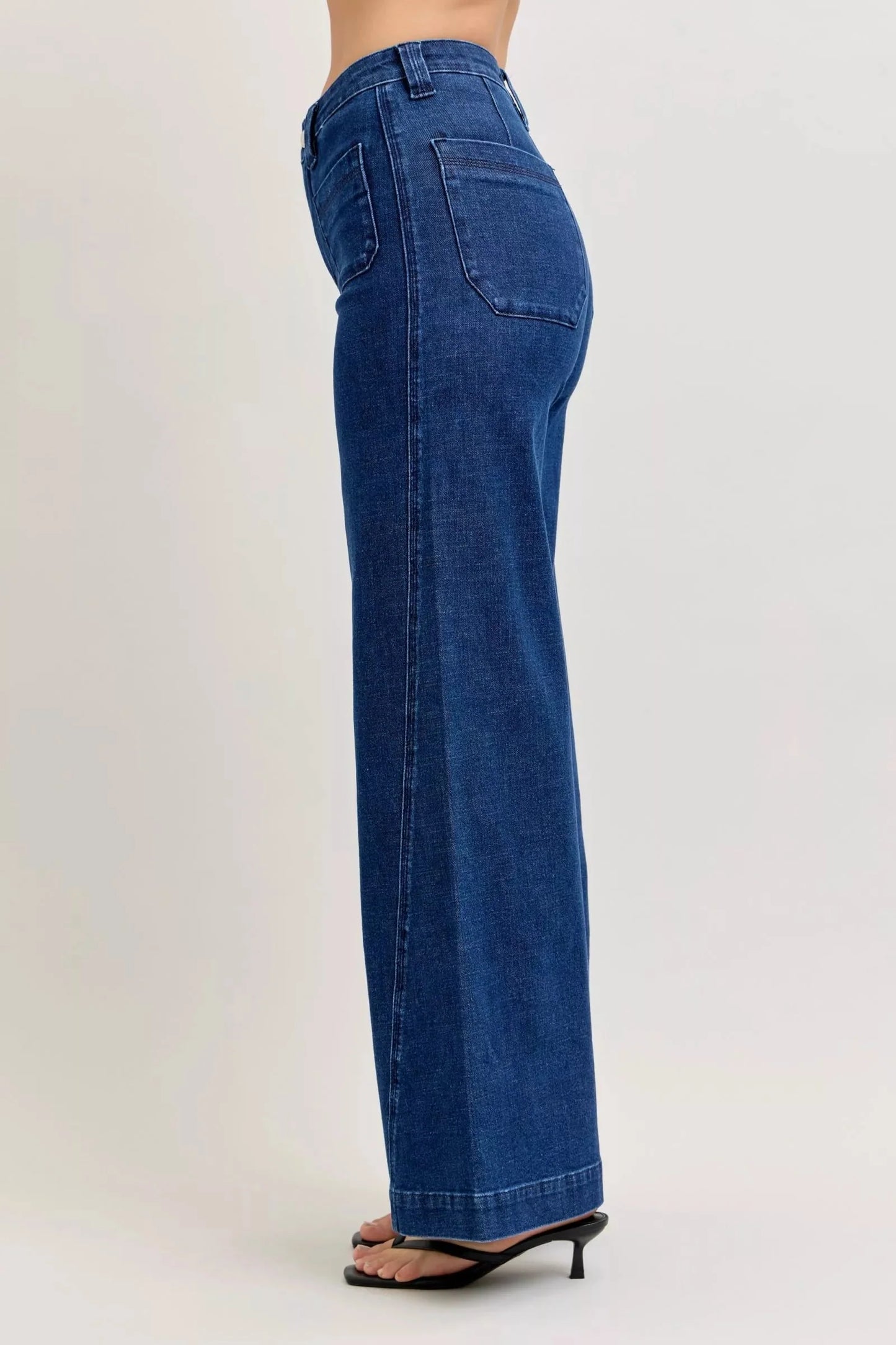Judy Blue High-Waisted Retro Wide Leg Jeans with Patch Pockets & Twisted Seams