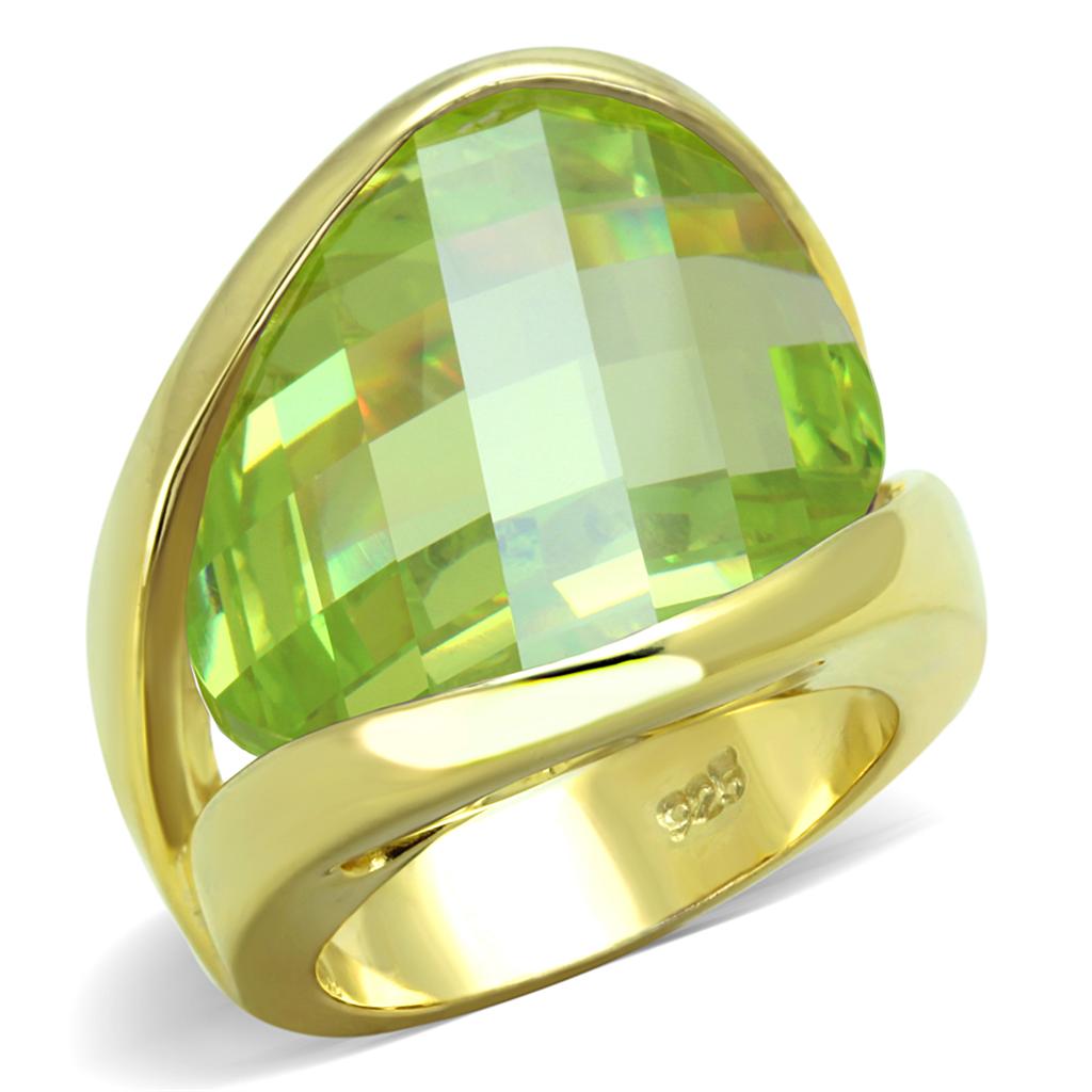 LOS823 Gold Sterling Silver Ring with Apple Green Stone
