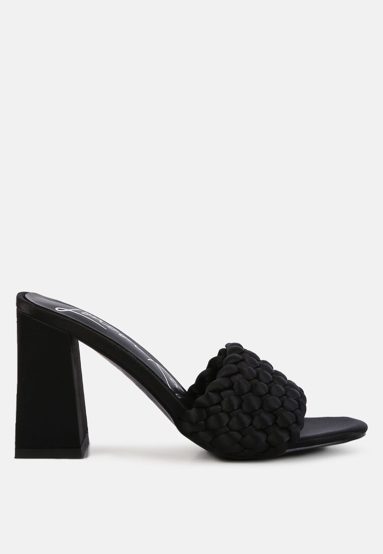 Braided Satin Block Heel Sandals