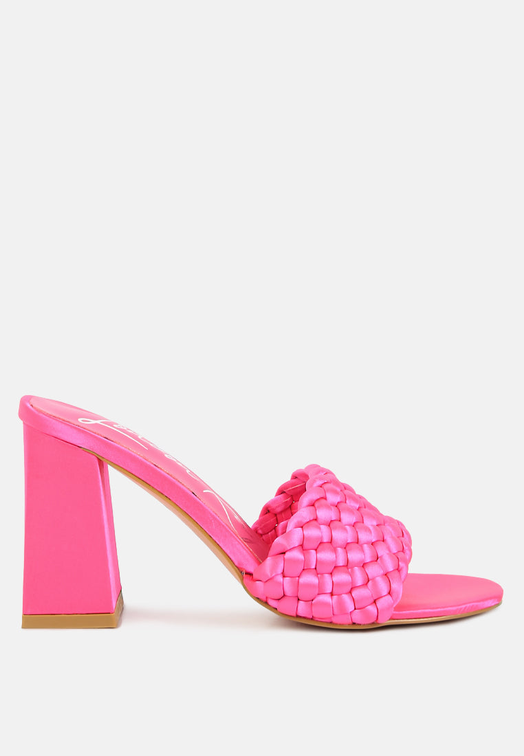 Braided Satin Block Heel Sandals