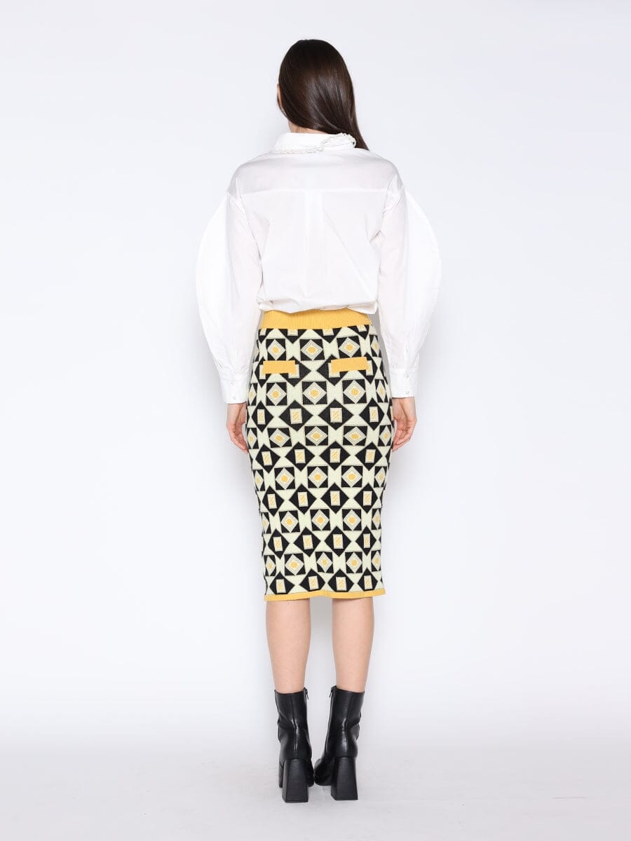 Patterned Wool Knitted Pencil Skirt