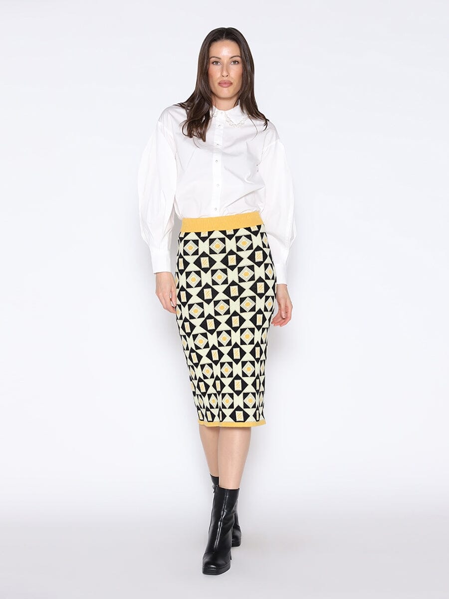 Patterned Wool Knitted Pencil Skirt