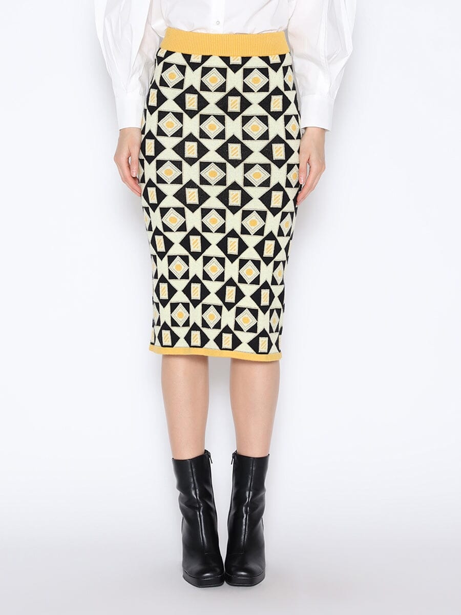 Patterned Wool Knitted Pencil Skirt