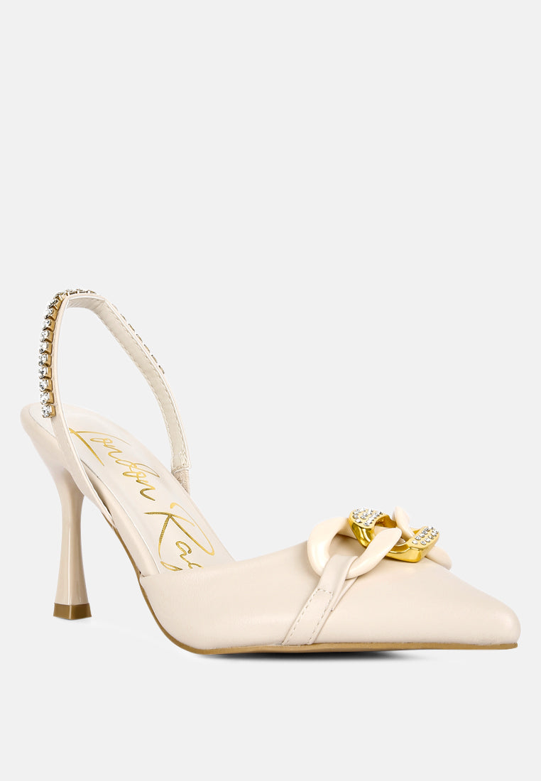Diamante Chain Embellished Spool Heel Sandals