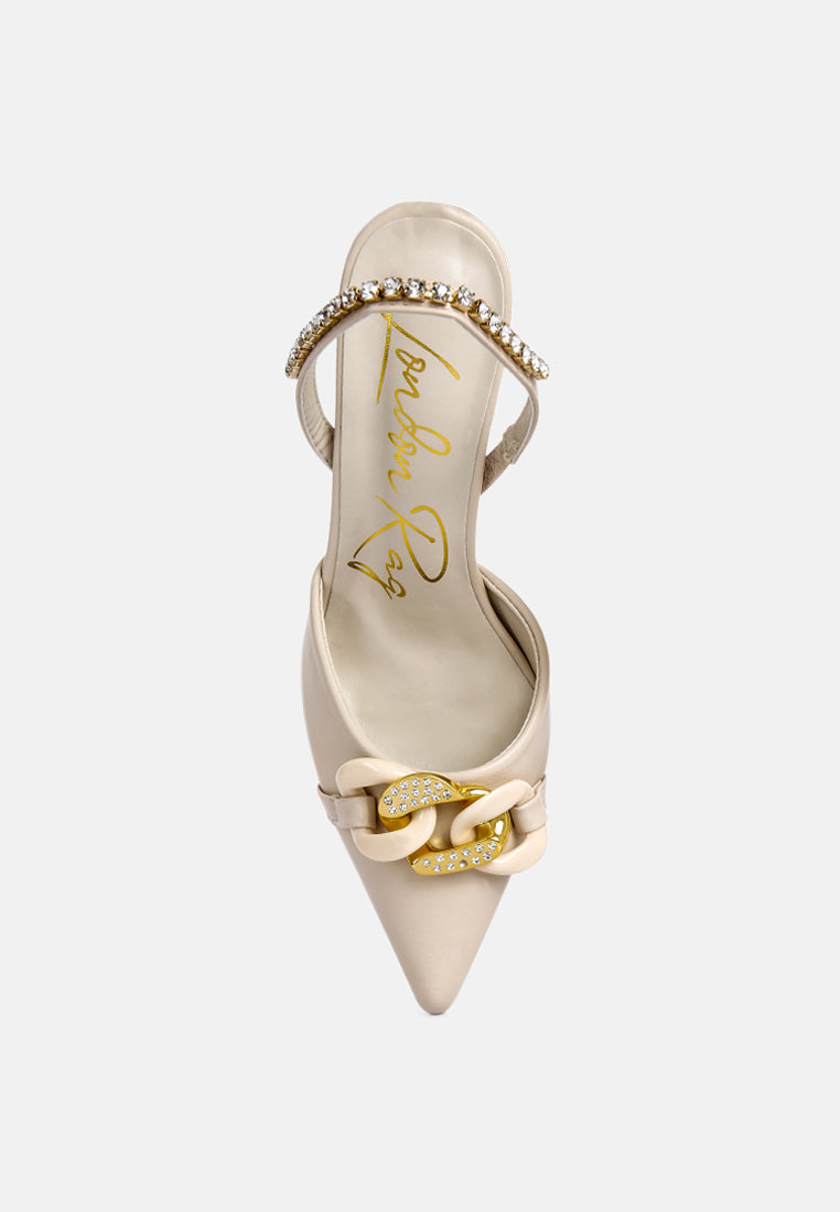 Diamante Chain Embellished Spool Heel Sandals