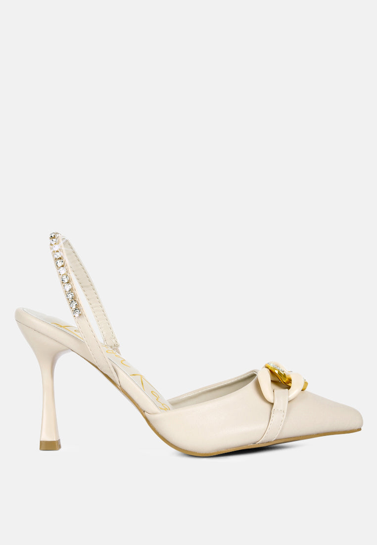 Diamante Chain Embellished Spool Heel Sandals