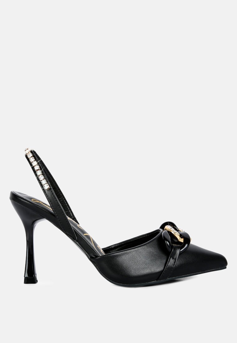 Diamante Chain Embellished Spool Heel Sandals