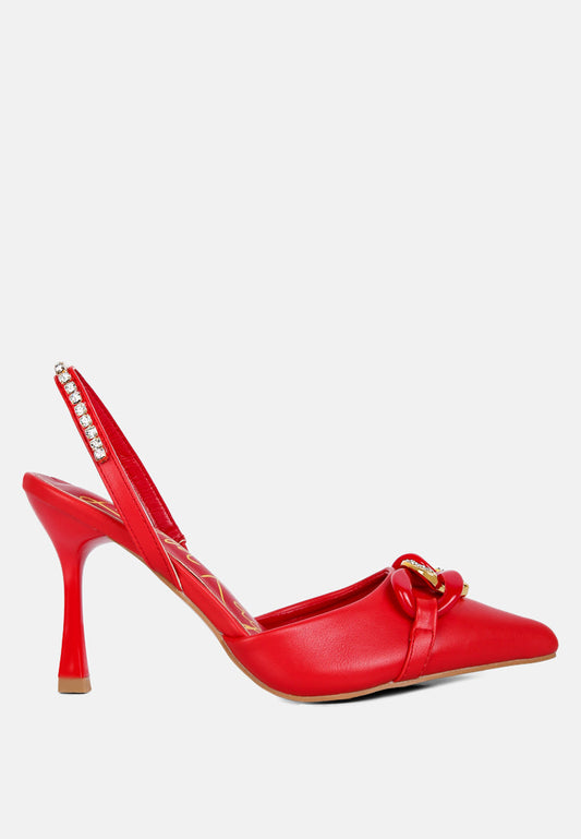 Diamante Chain Embellished Spool Heel Sandals
