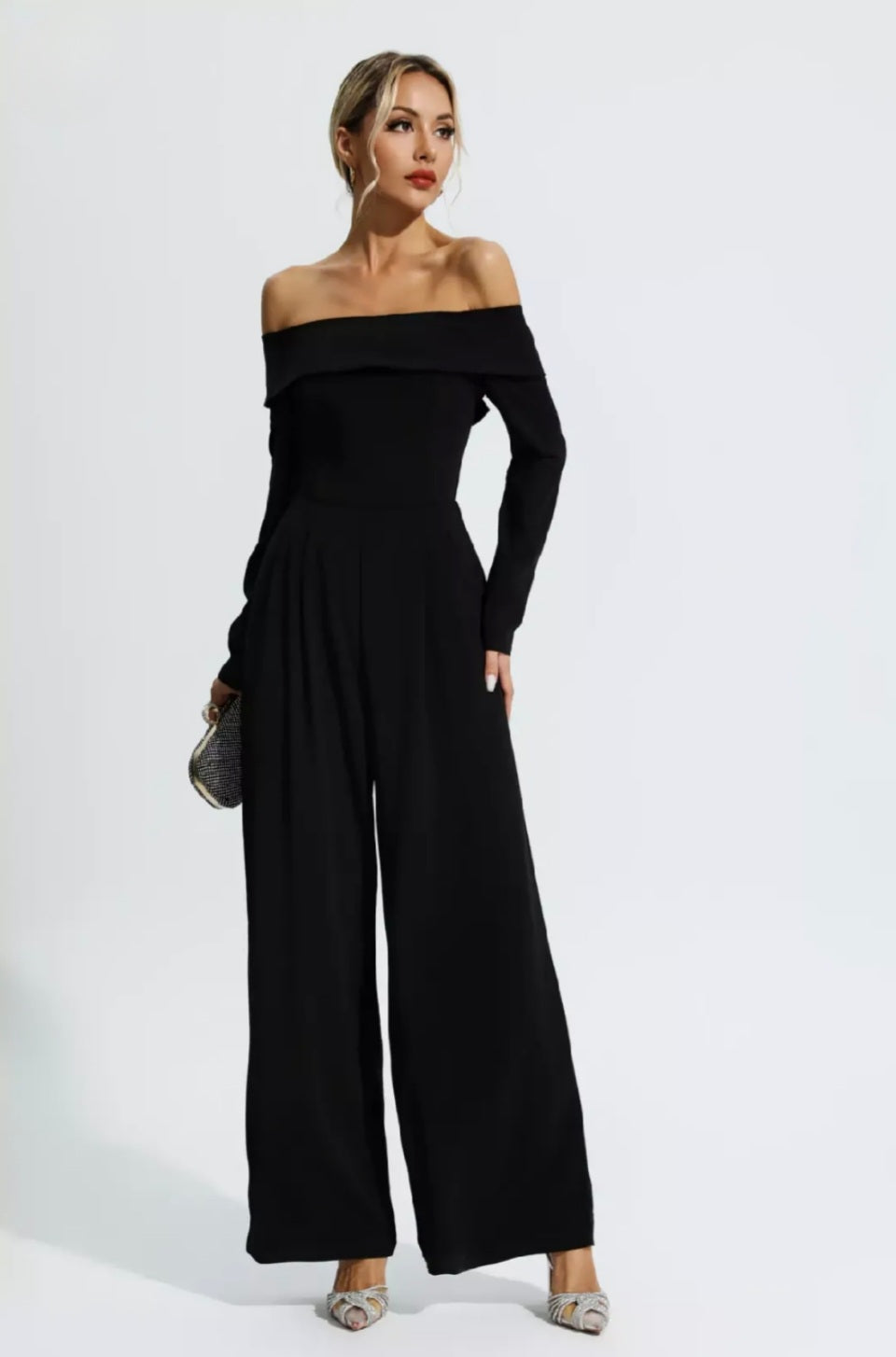Black Off-Shoulder Flare Jumpsuit