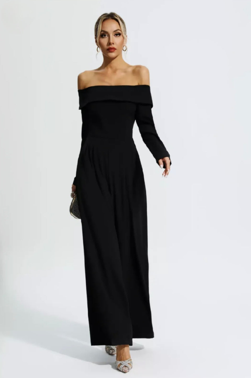Black Off-Shoulder Flare Jumpsuit