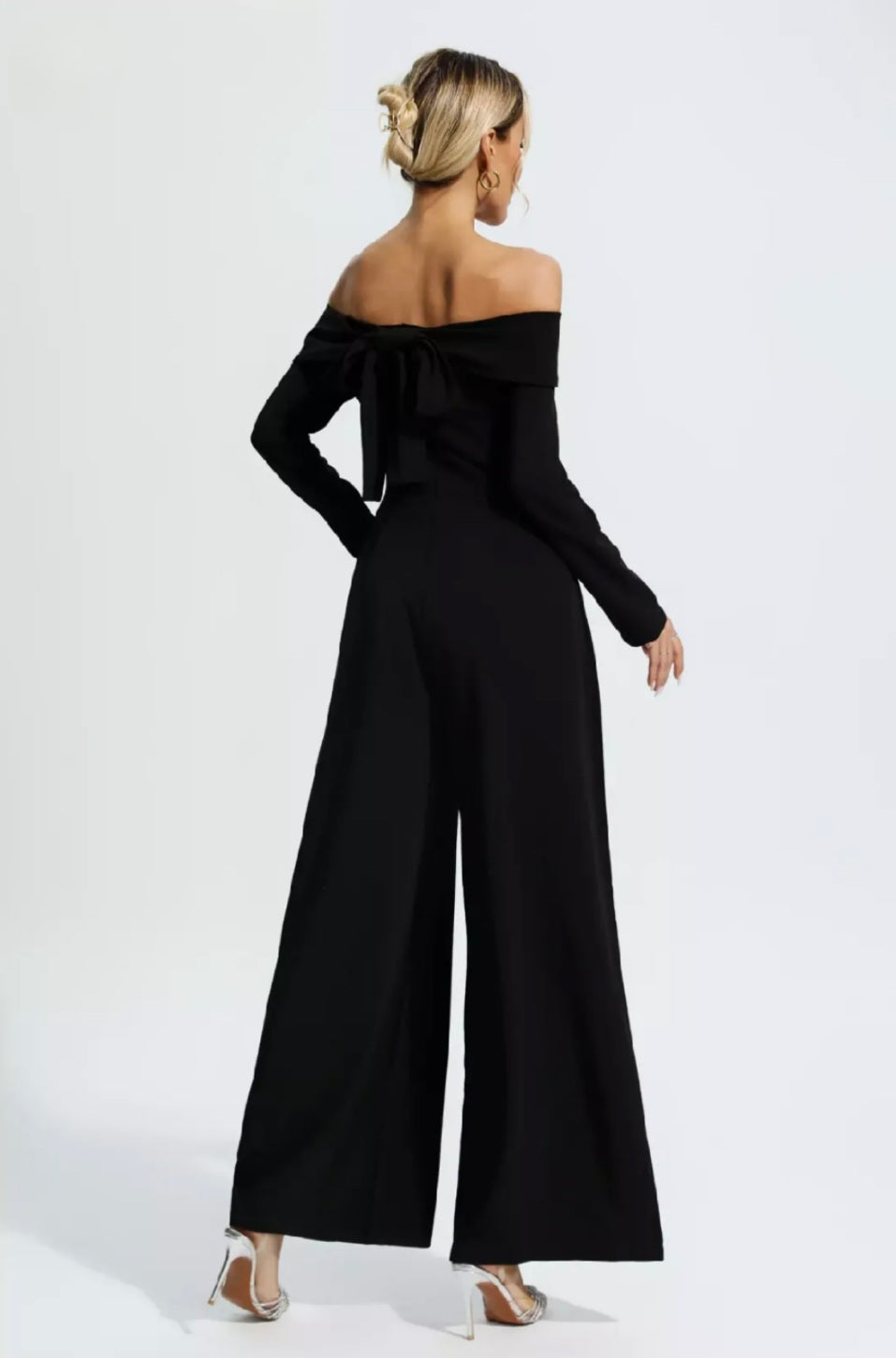 Black Off-Shoulder Flare Jumpsuit