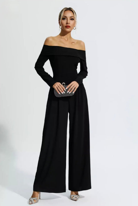 Black Off-Shoulder Flare Jumpsuit