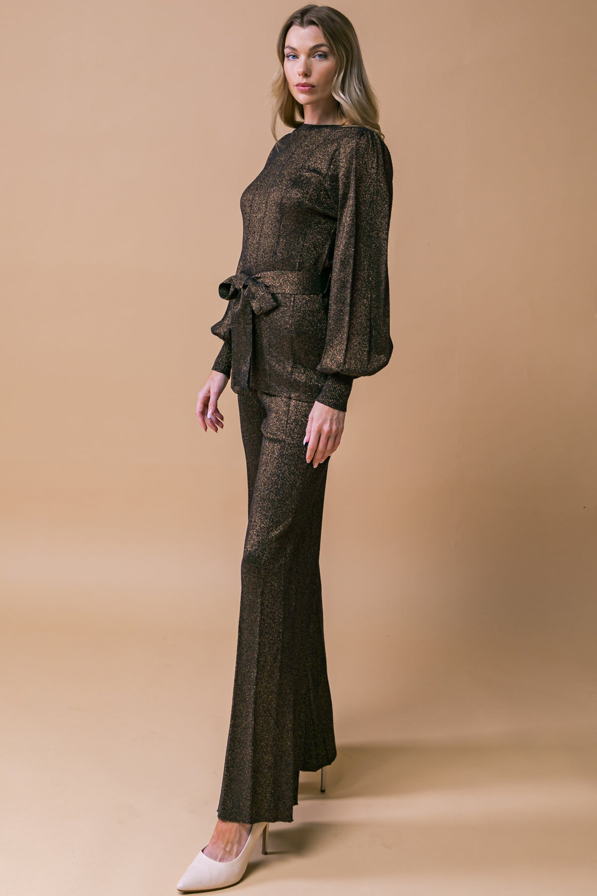 Stunning Stance Metallic Sweater Tunic And Pant Set