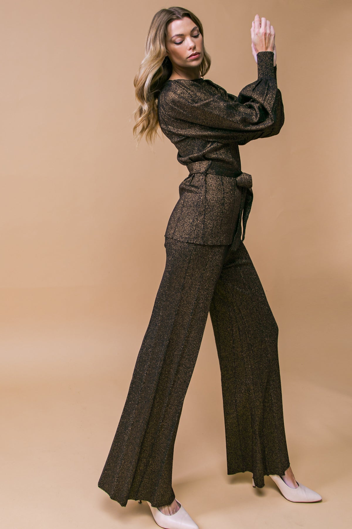 Stunning Stance Metallic Sweater Tunic And Pant Set